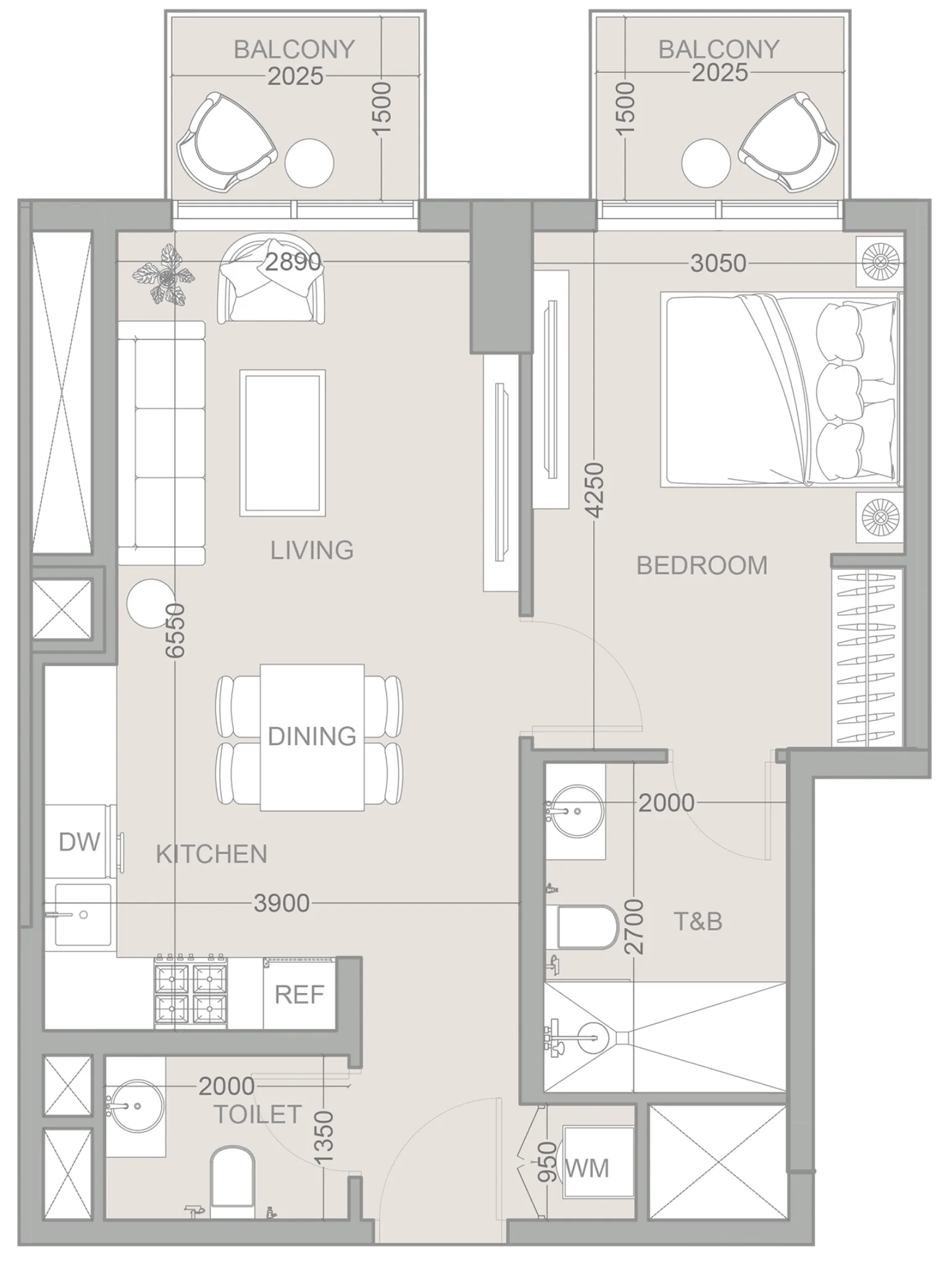 1 BR layout at 1WOOD Residence 2