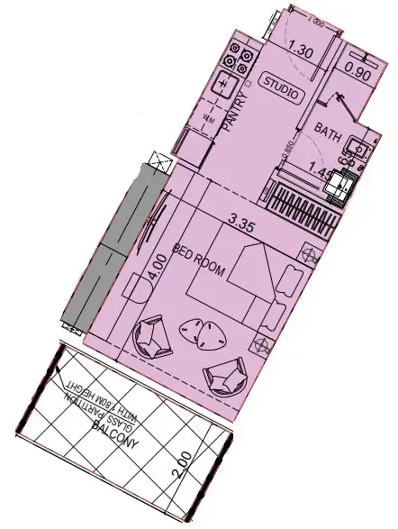 0 BR layout at Binghatti Flare
