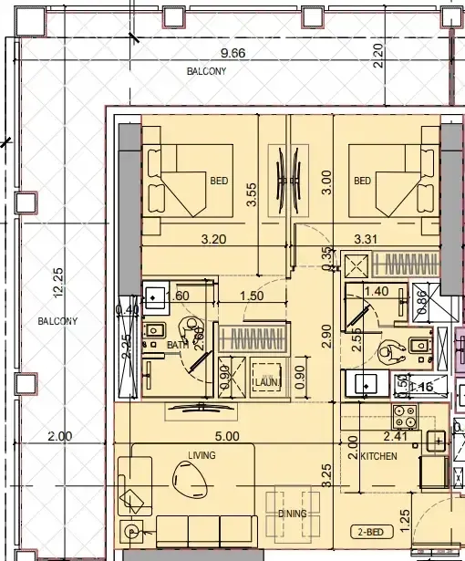 2 BR layout at Binghatti Titania