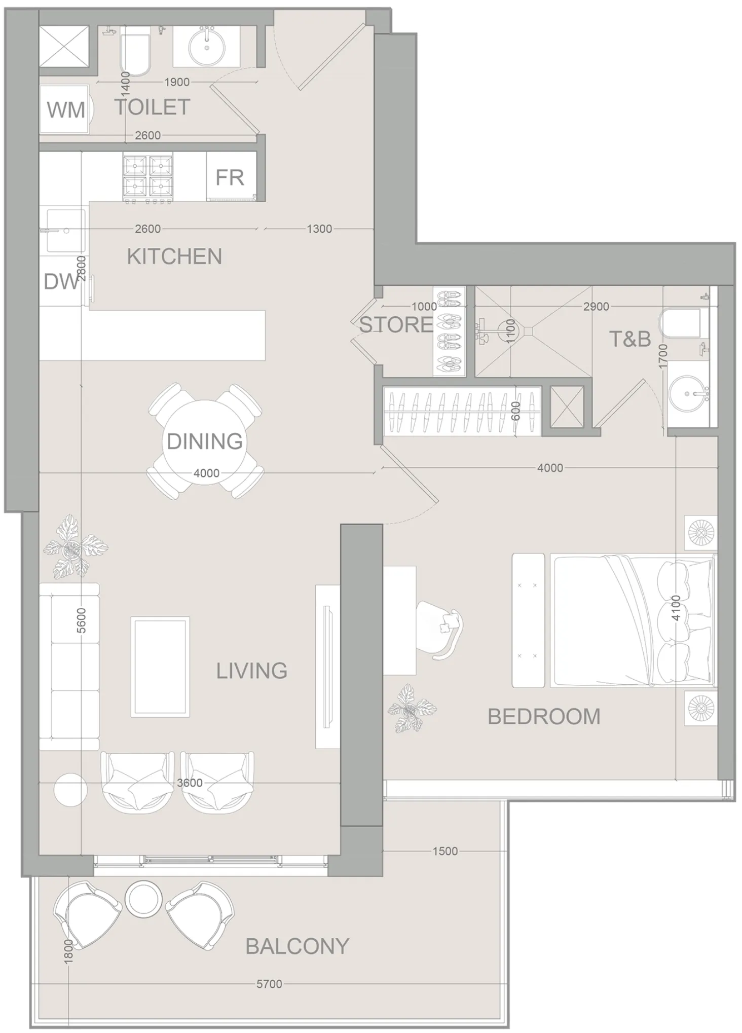 1 BR layout at AUREL1A Residence