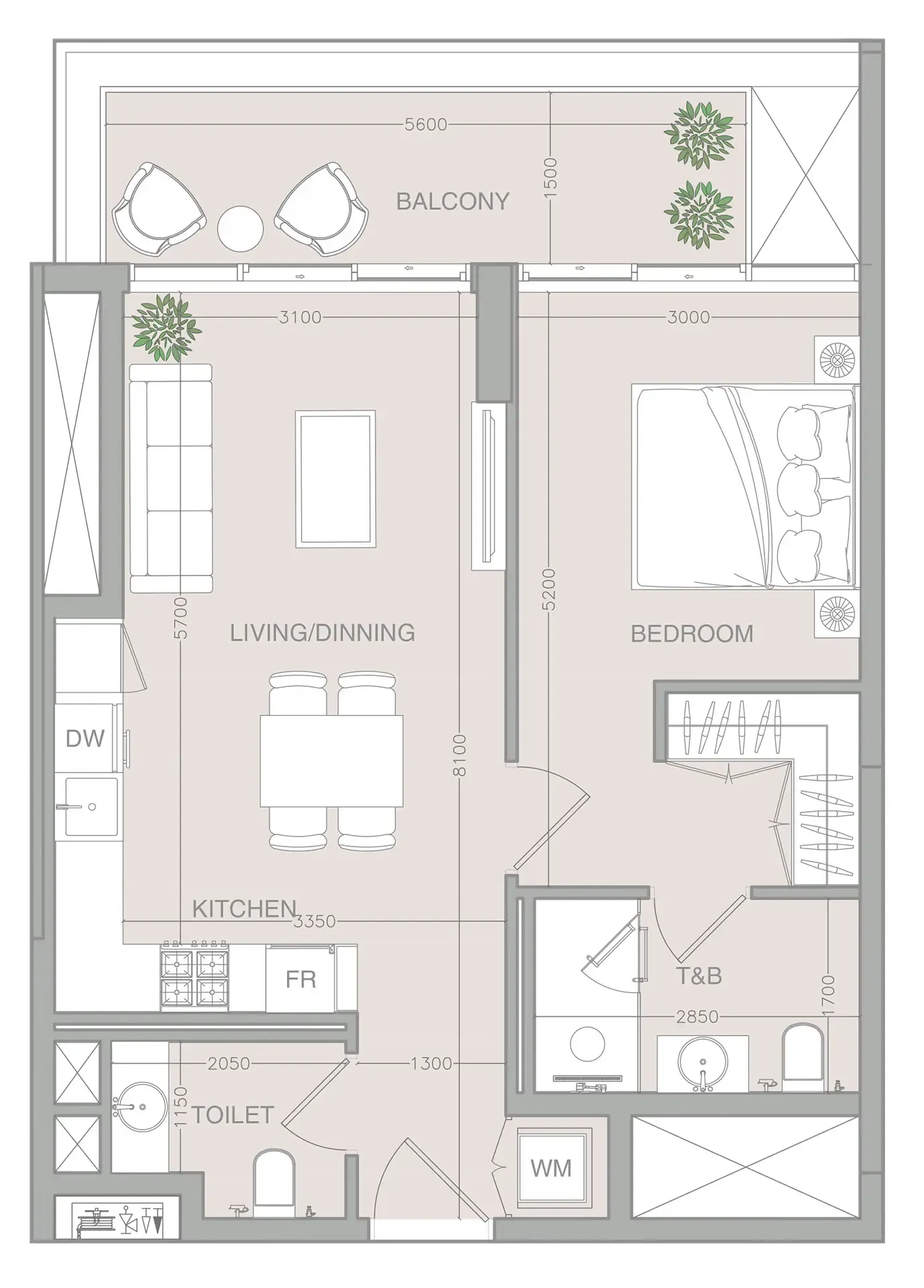 1 BR layout at 1WOOD Residence 2