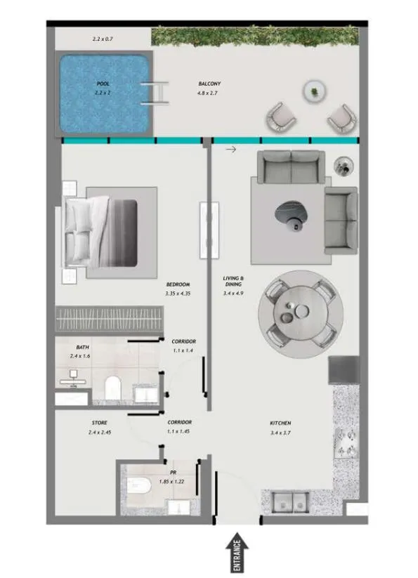 1 BR layout at Samana Resorts