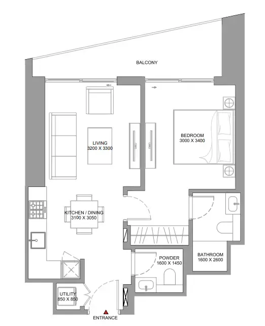 1 BR layout at The Serene at Sobha Central