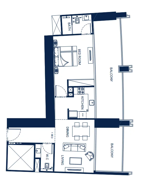 1 BR layout at Binghatti Skyrise