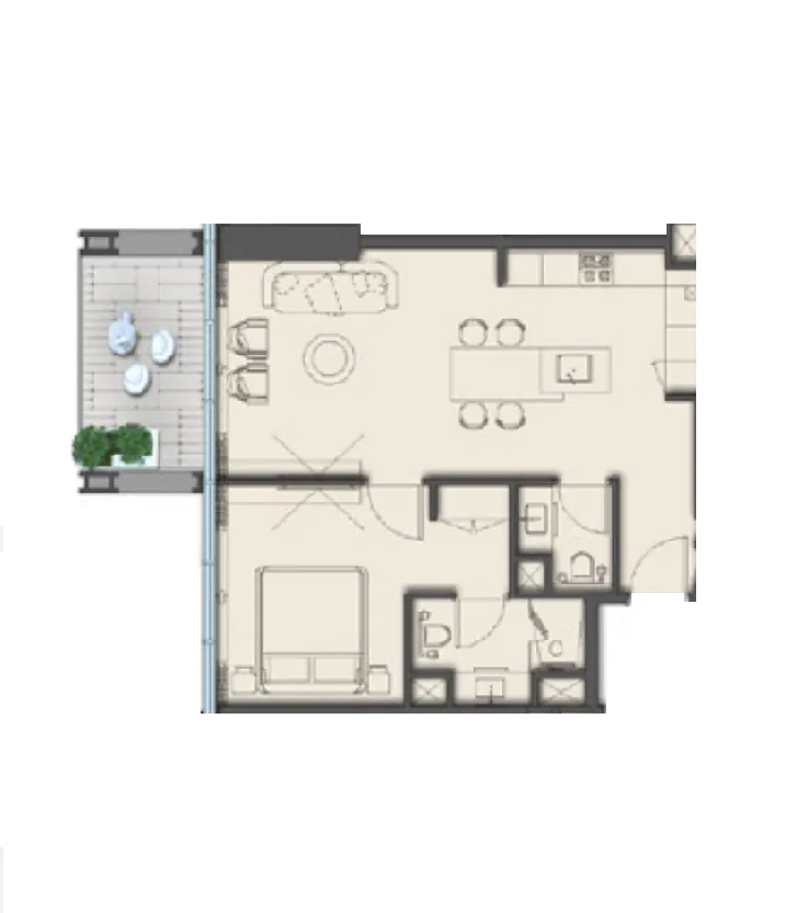 1 BR layout at The Symphony by Imtiaz