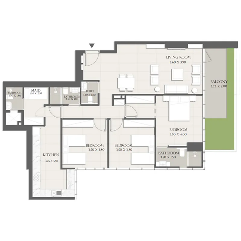 3 BR layout at Sapphire 32