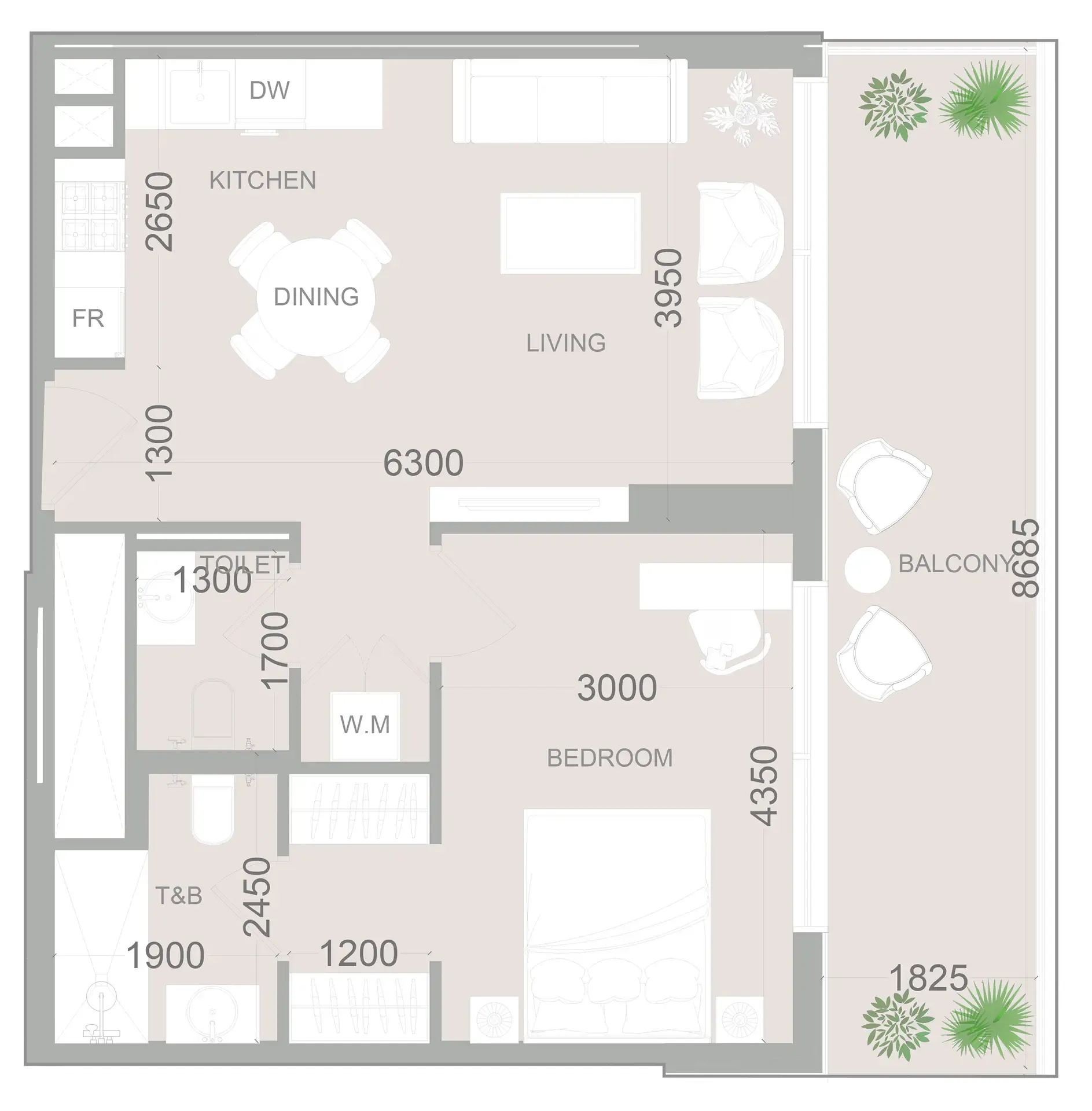 1 BR layout at ELAR1S Sky