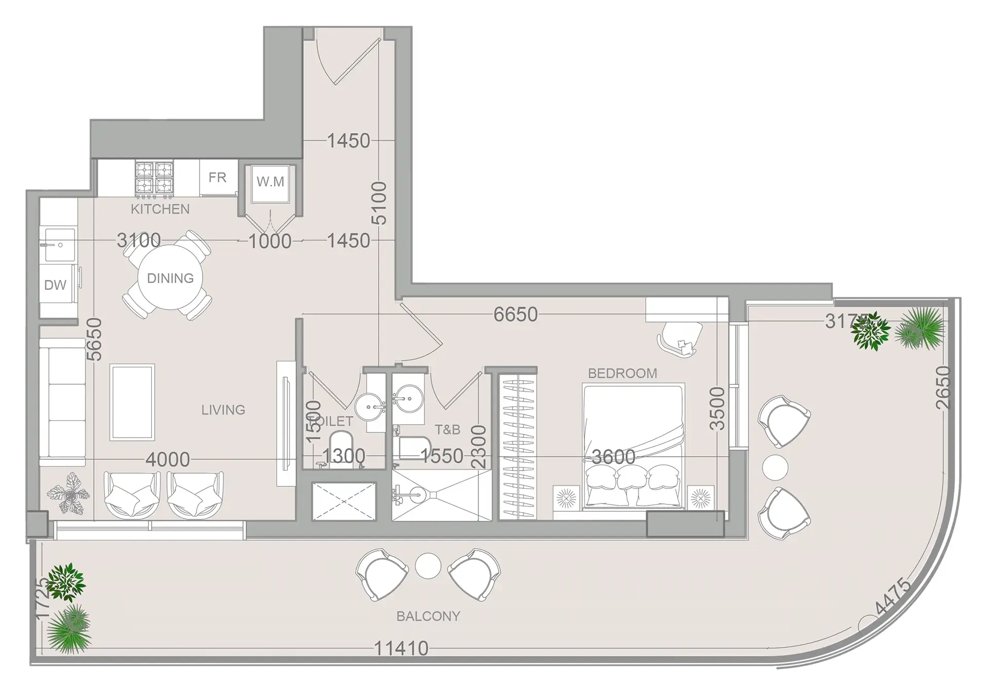 1 BR layout at ELAR1S Sky