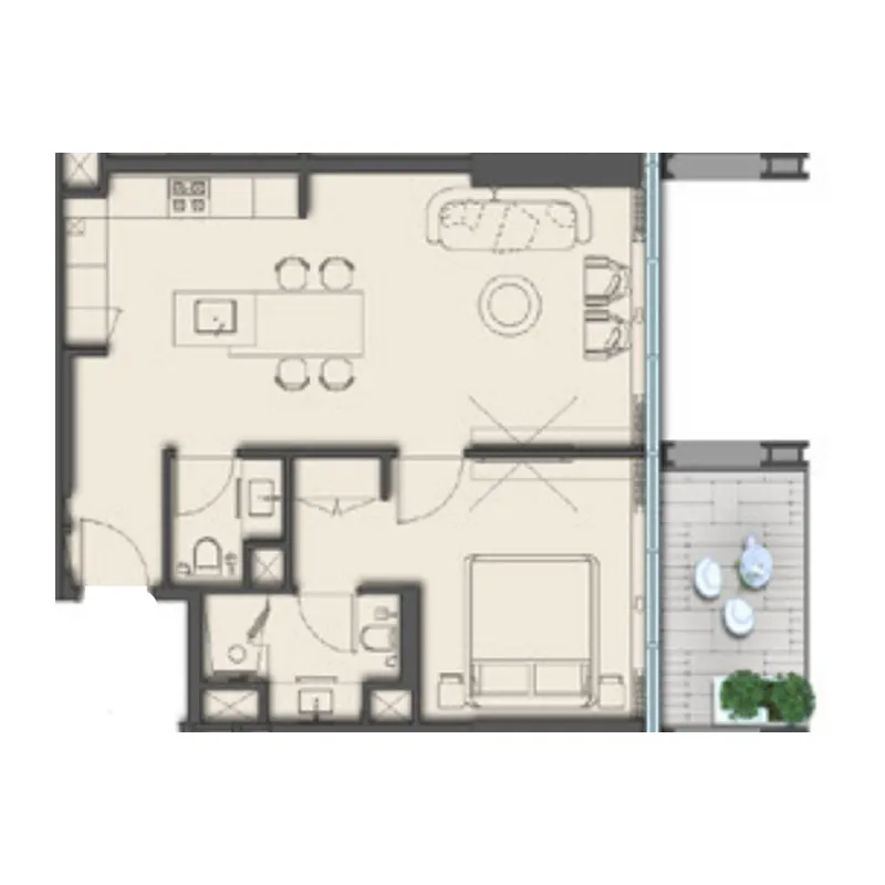 1 BR layout at The Symphony by Imtiaz