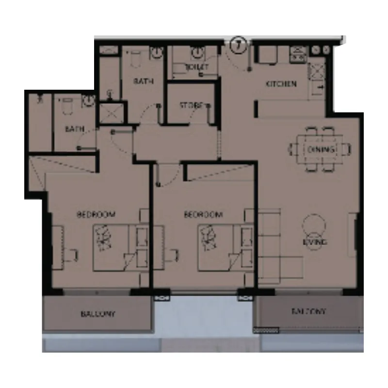 2 BR layout at Lilium Tower