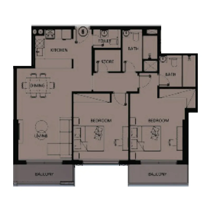 2 BR layout at Lilium Tower