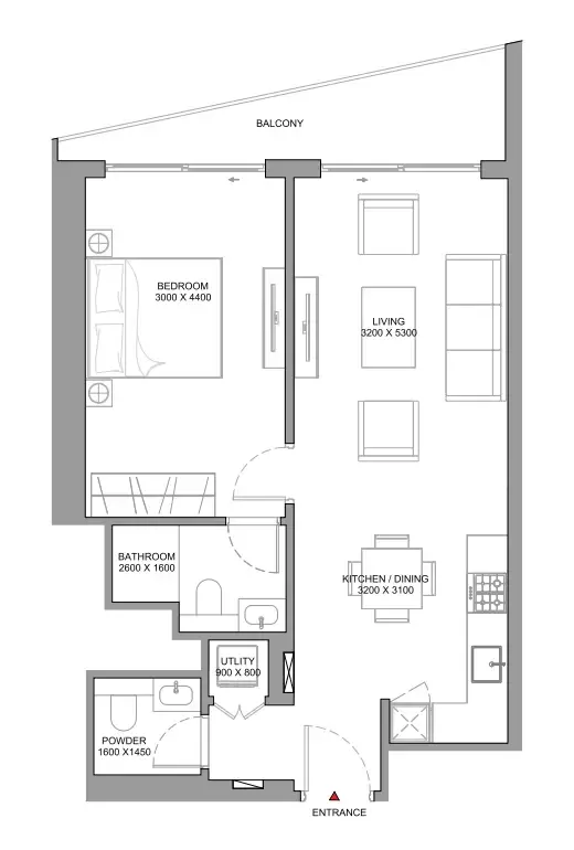 1 BR layout at The Serene at Sobha Central