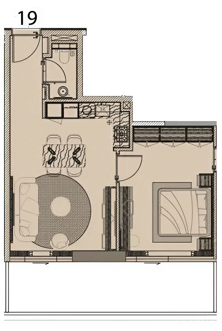 1 BR layout at Cove Edition 6