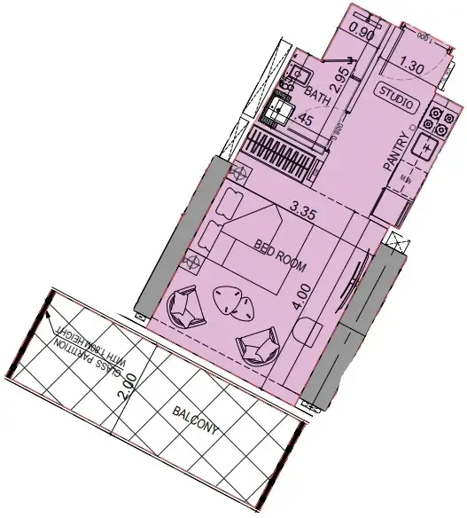 0 BR layout at Binghatti Flare