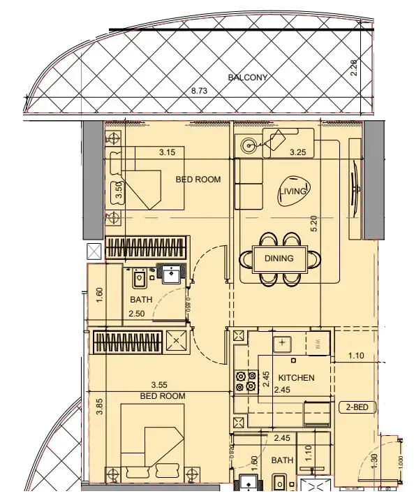2 BR layout at Project Maybach