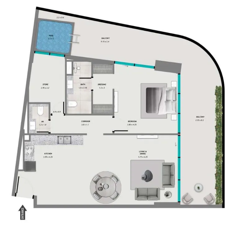 1 BR layout at Samana Resorts