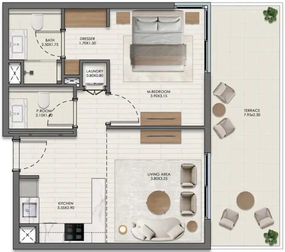 1 BR layout at Evelyn on the Park
