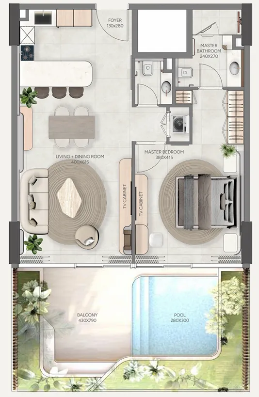 1 BR layout at Vestoria Bay