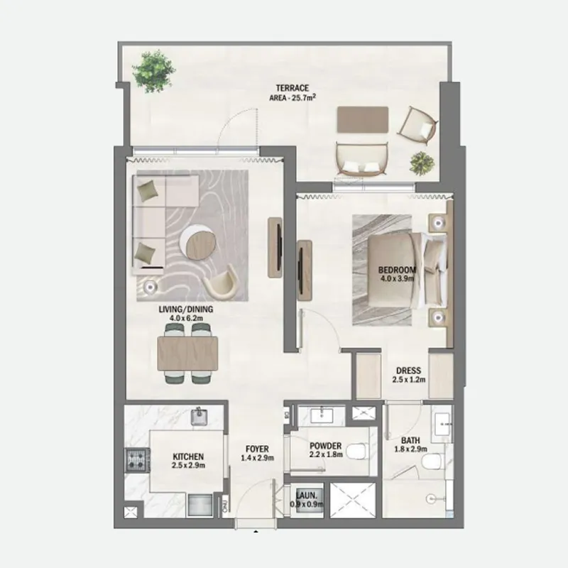 1 BR layout at Beachfront Gates