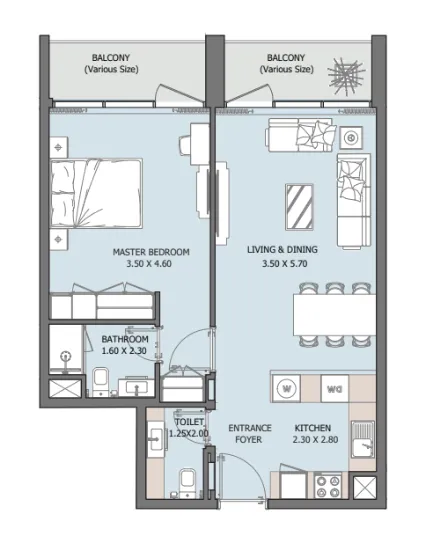 1 BR layout at Verdana X