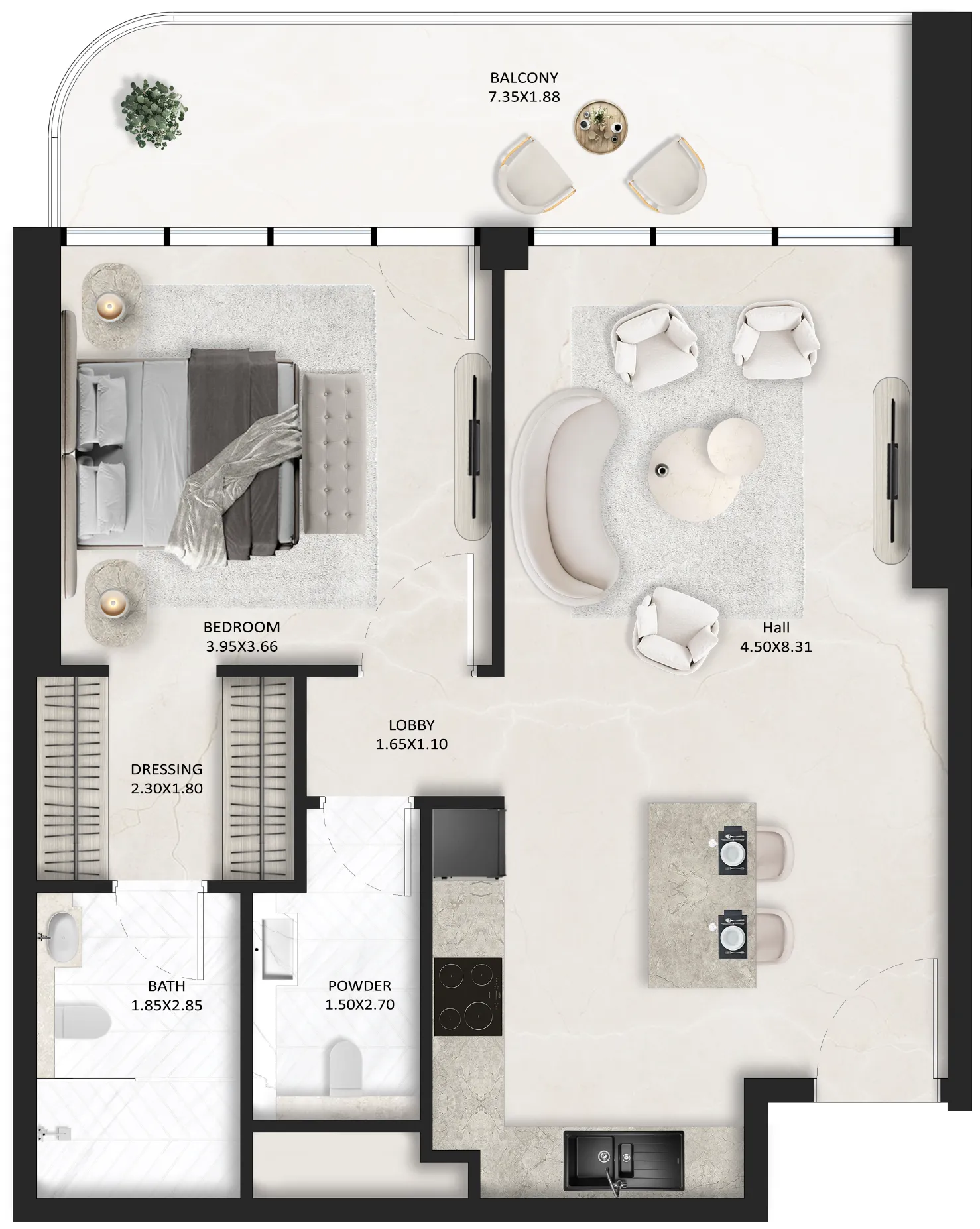 1 BR layout at SquareX One