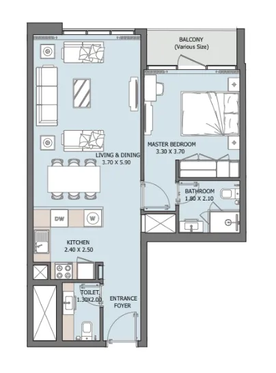 1 BR layout at Verdana X
