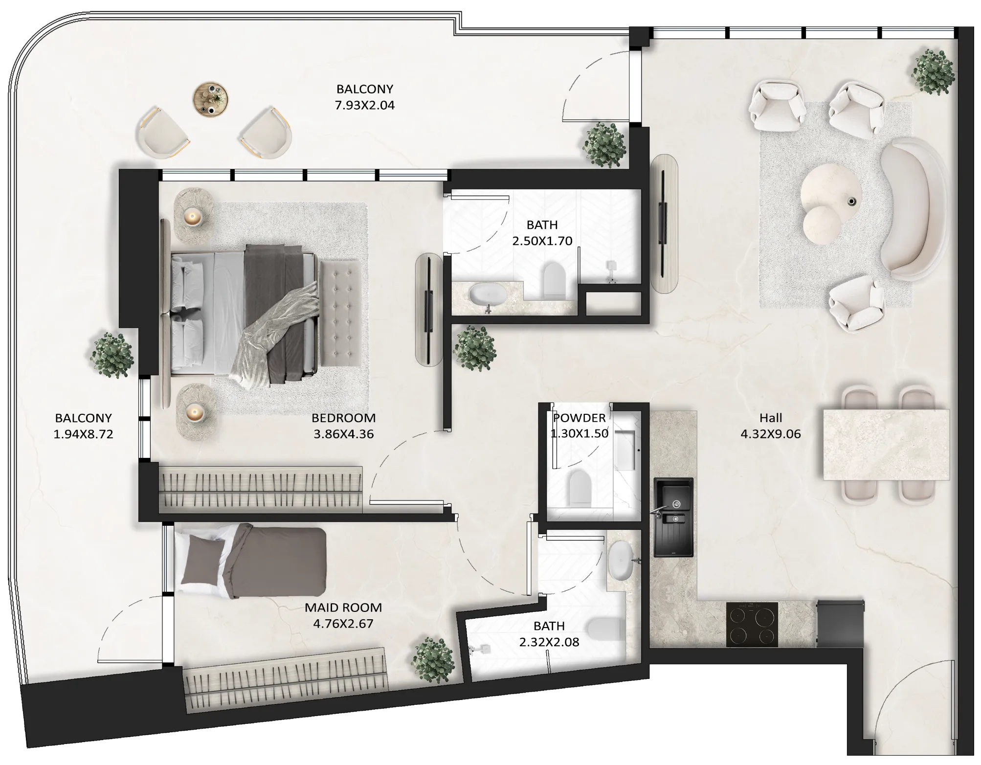 1 BR layout at SquareX One