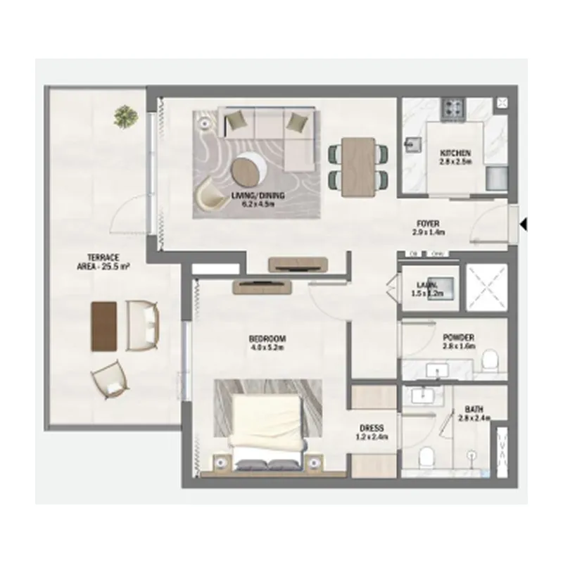 1 BR layout at Beachfront Gates