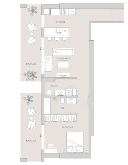 1 BR layout at W1NNER Tower