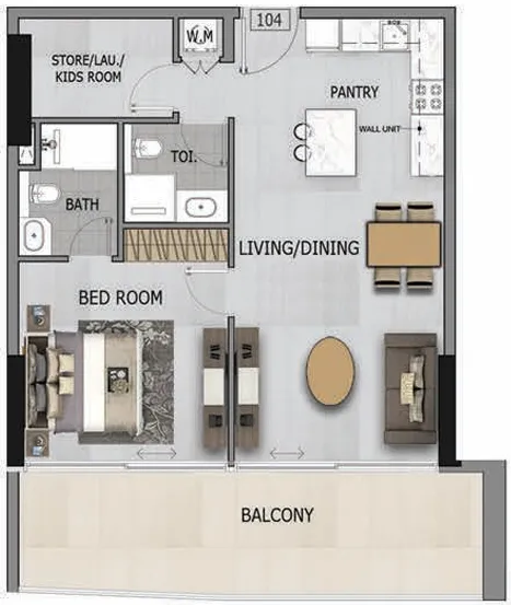 1 BR layout at Altia One