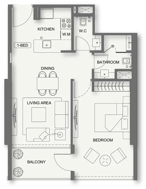 1 BR layout at Binghatti Cullinan