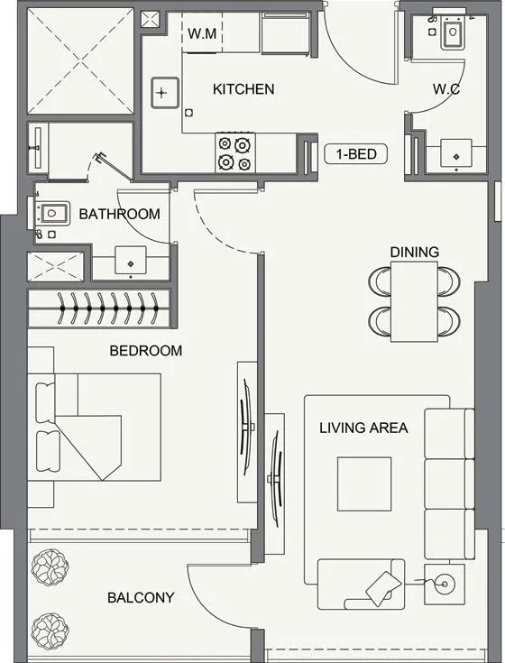 1 BR layout at Binghatti Cullinan