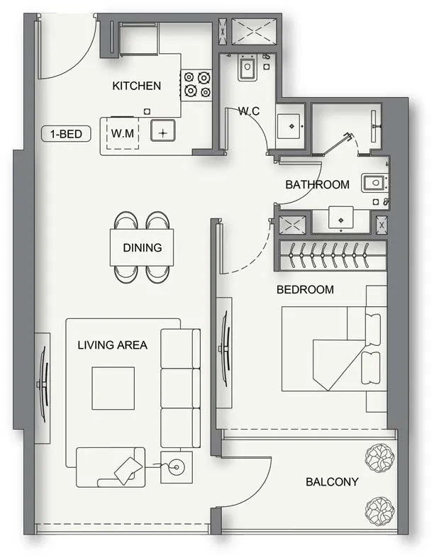 1 BR layout at Binghatti Cullinan