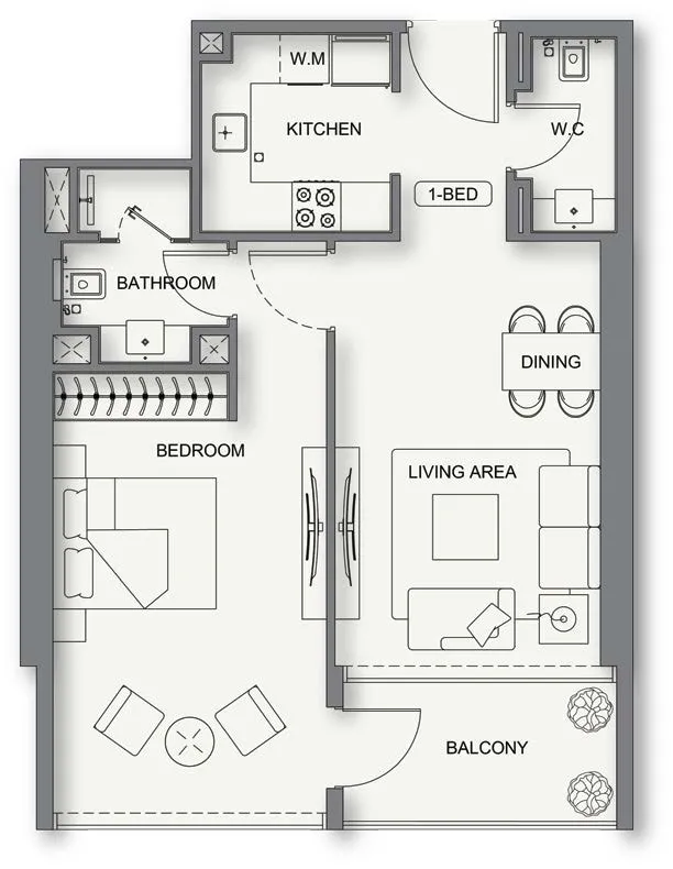 1 BR layout at Binghatti Cullinan