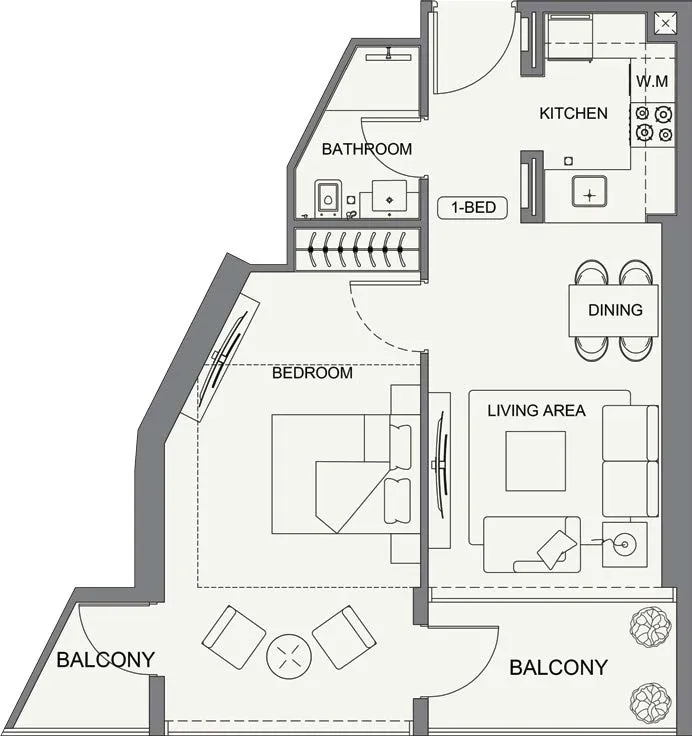 1 BR layout at Binghatti Cullinan