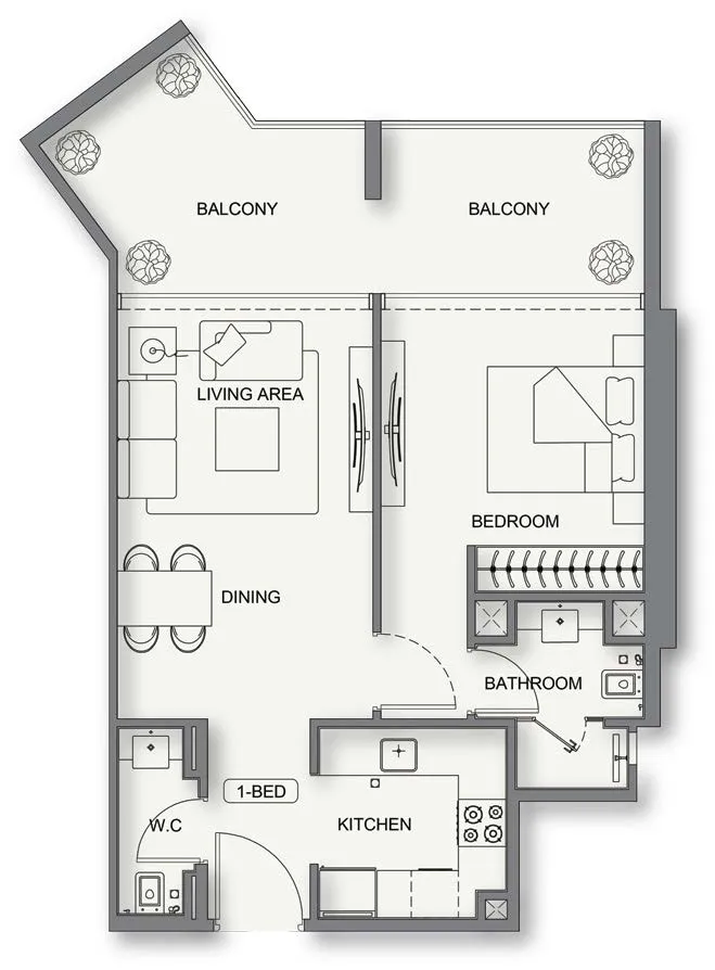 1 BR layout at Binghatti Cullinan