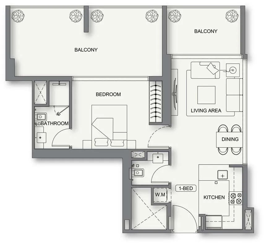 1 BR layout at Binghatti Cullinan