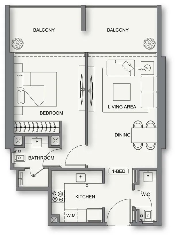 1 BR layout at Binghatti Cullinan