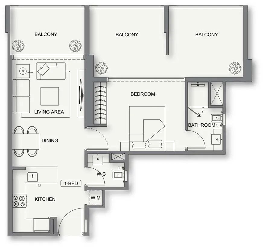 1 BR layout at Binghatti Cullinan