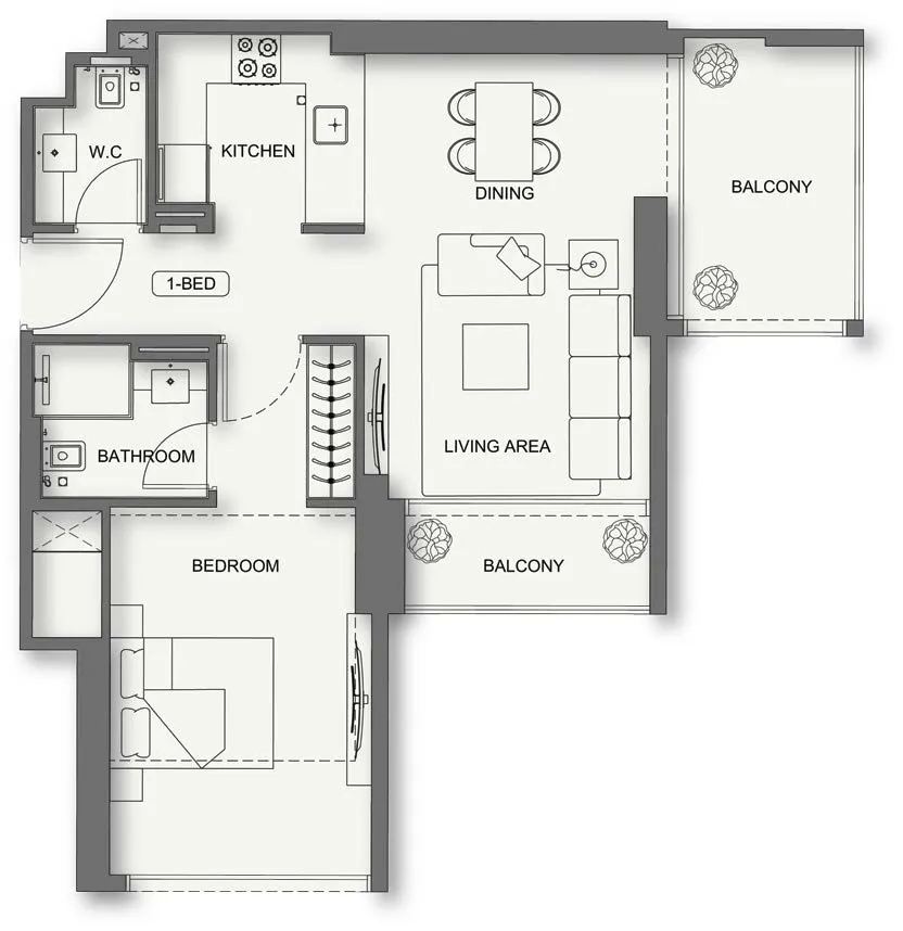 1 BR layout at Binghatti Cullinan