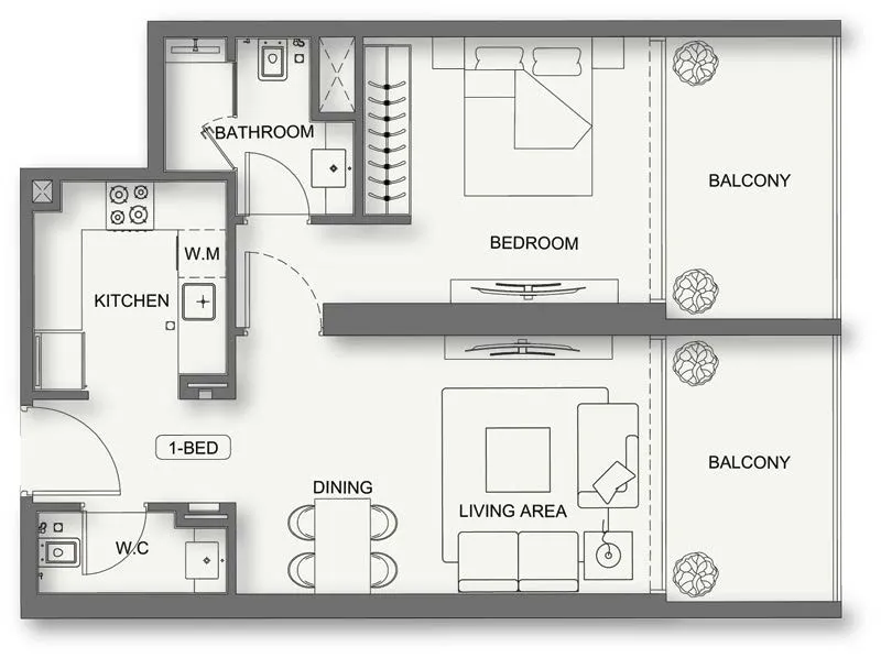 1 BR layout at Binghatti Cullinan