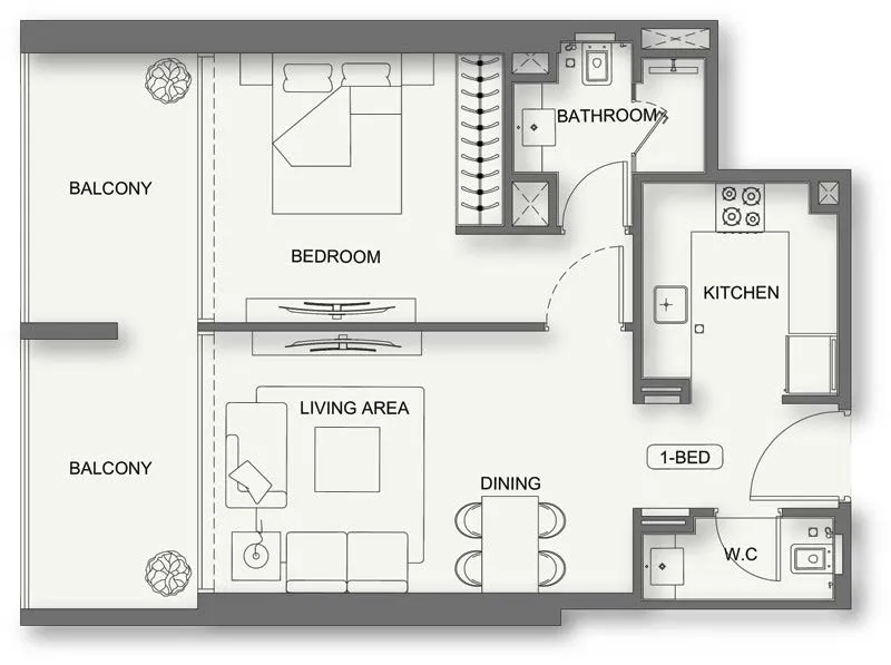 1 BR layout at Binghatti Cullinan