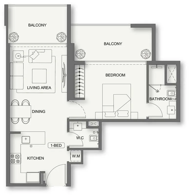 1 BR layout at Binghatti Cullinan