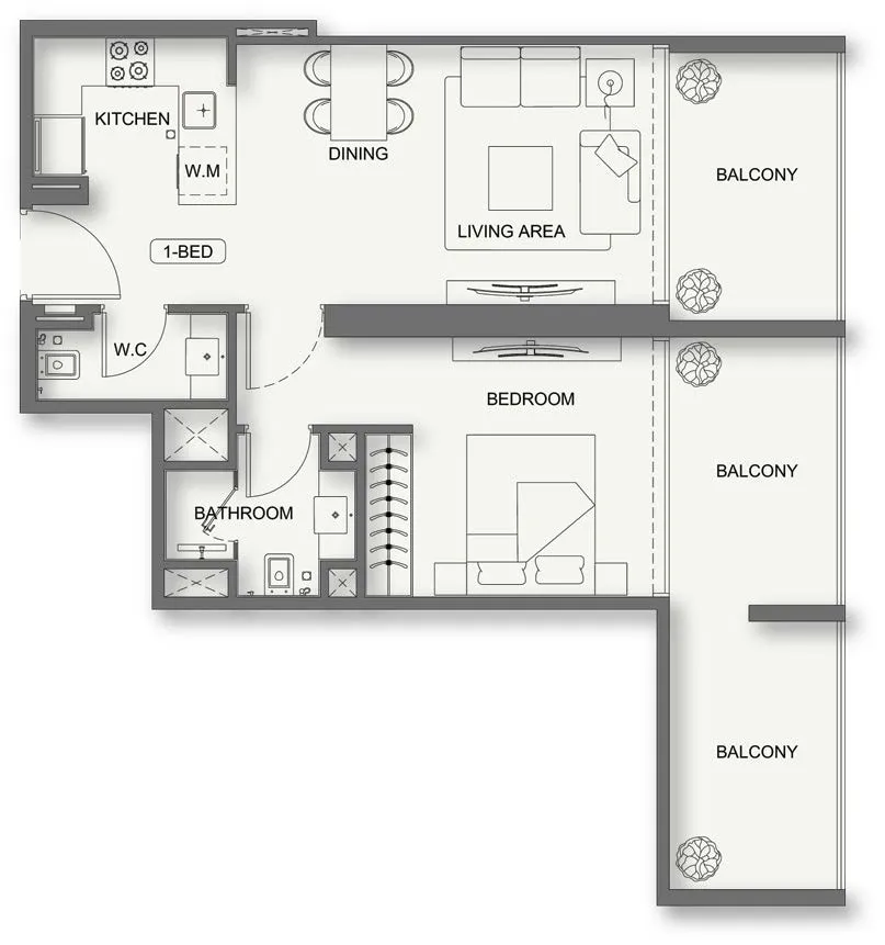 1 BR layout at Binghatti Cullinan