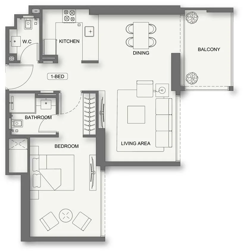 1 BR layout at Binghatti Cullinan