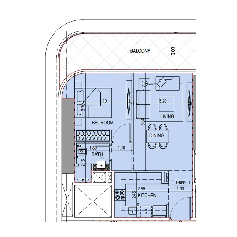 1 BR layout at Binghatti Sky Terraces