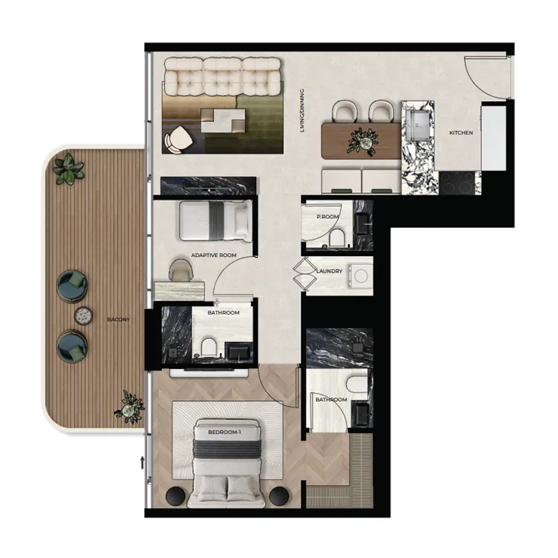 1 BR layout at Treppan Living Privé
