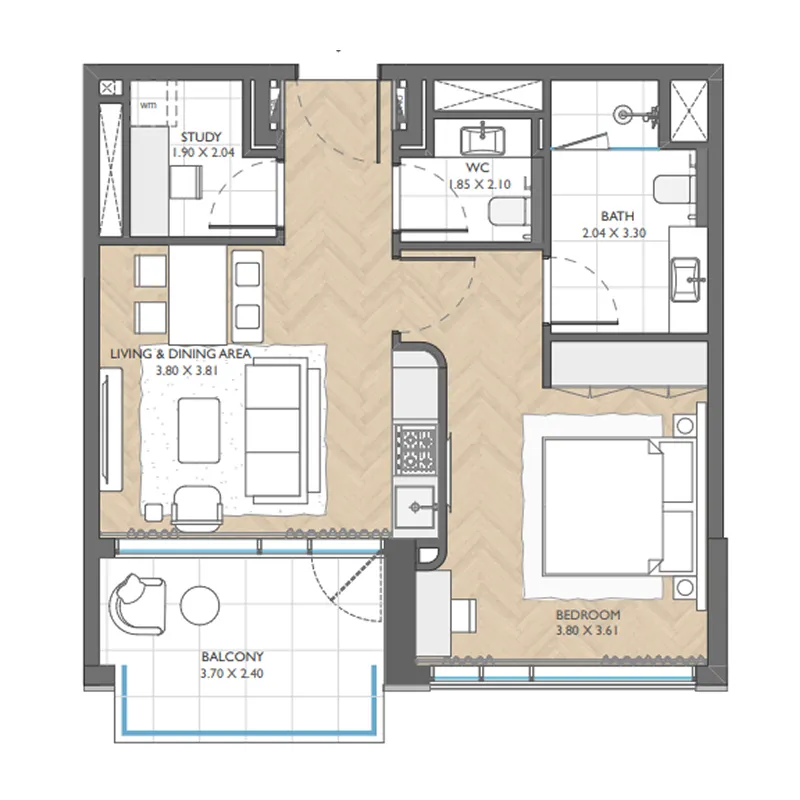 1 BR layout at The Collective