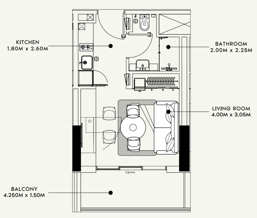 1 BR layout at Beach Oasis 1 and 2