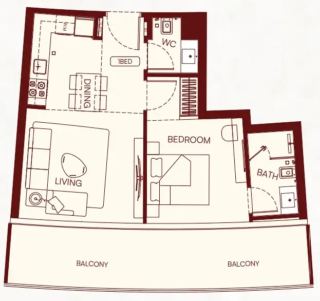 1 BR layout at Binghatti Skyflame